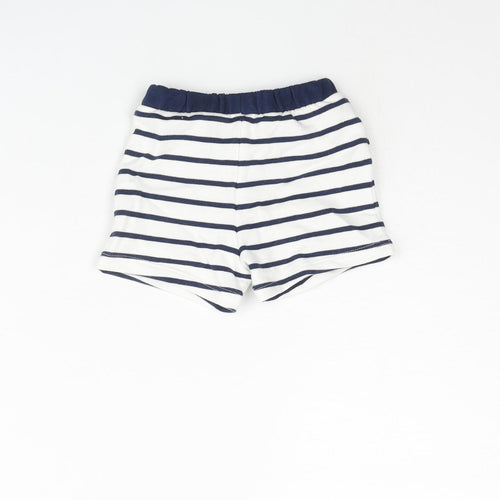 Marks and Spencer Boys White Striped Cotton Cropped Trousers Size 0-3 Months Drawstring