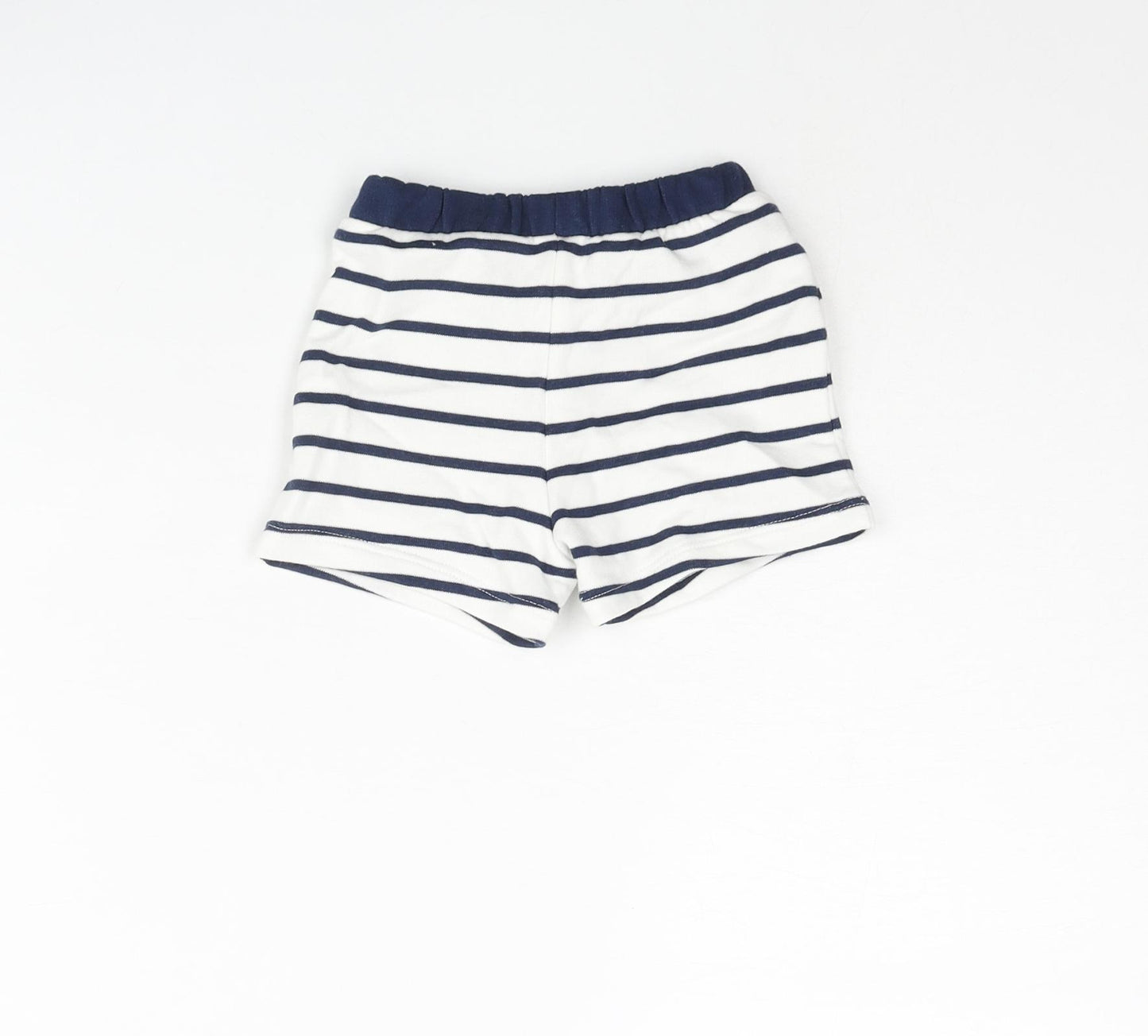 Marks and Spencer Boys White Striped Cotton Cropped Trousers Size 0-3 Months Drawstring