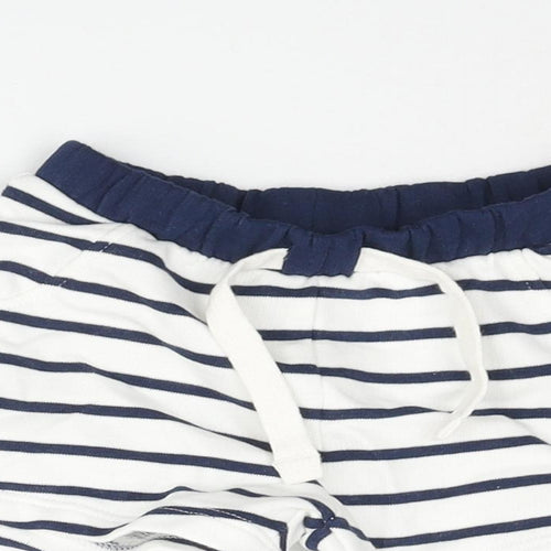 Marks and Spencer Boys White Striped Cotton Cropped Trousers Size 0-3 Months Drawstring