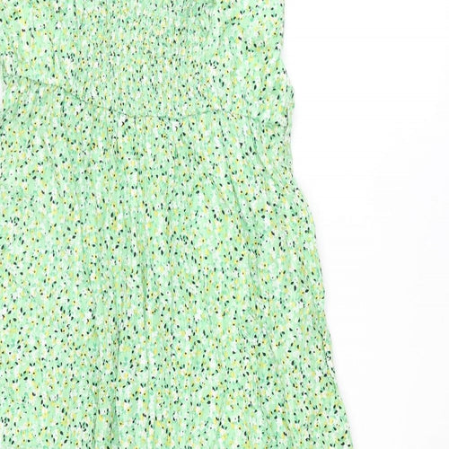 Marks and Spencer Womens Green Floral Cotton A-Line Size 20 Square Neck Pullover - Frill