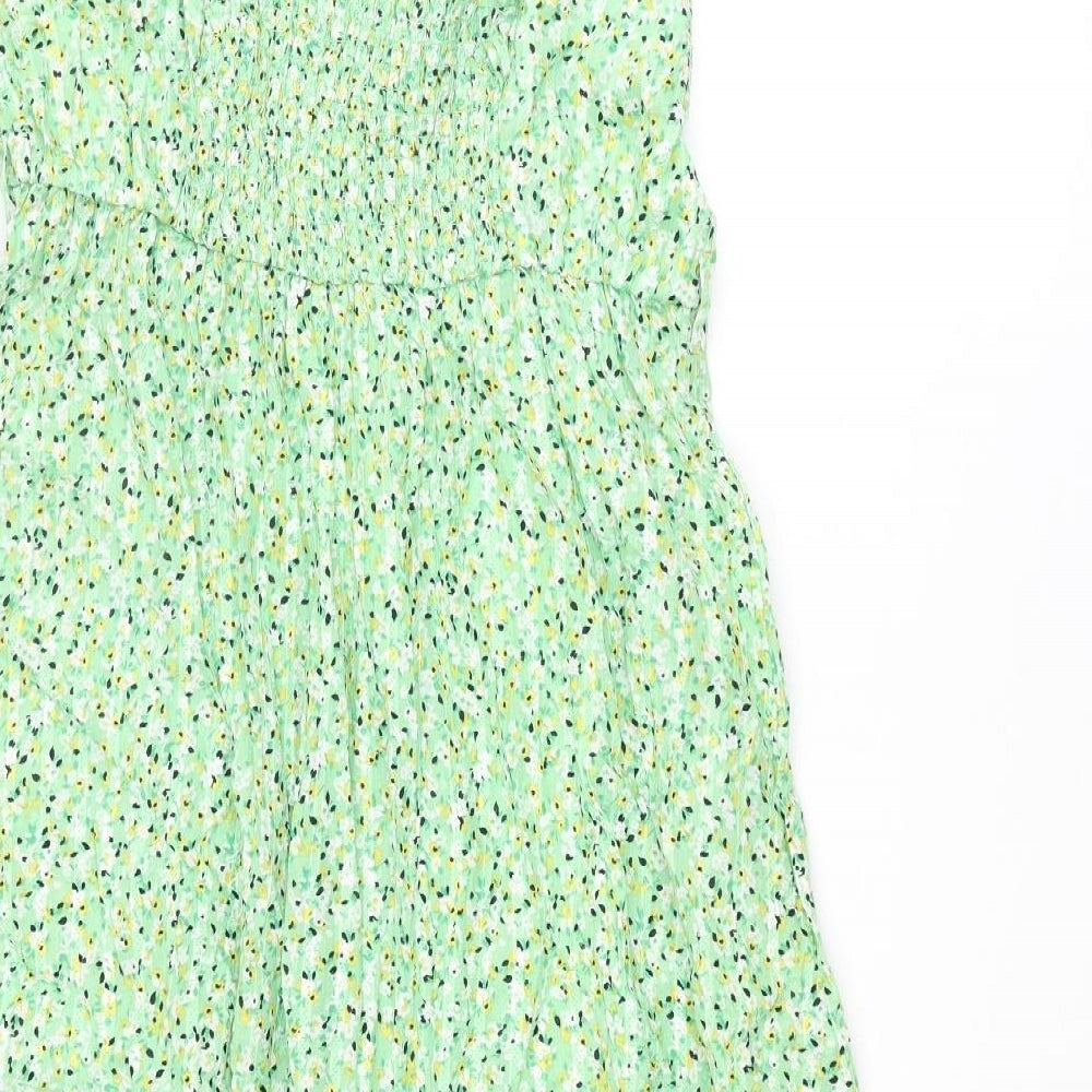 Marks and Spencer Womens Green Floral Cotton A-Line Size 20 Square Neck Pullover - Frill