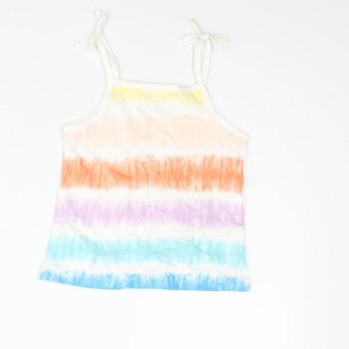 Marks and Spencer Girls Multicoloured Geometric Cotton Basic T-Shirt Size 4-5 Years Square Neck Pullover - Tie Dye
