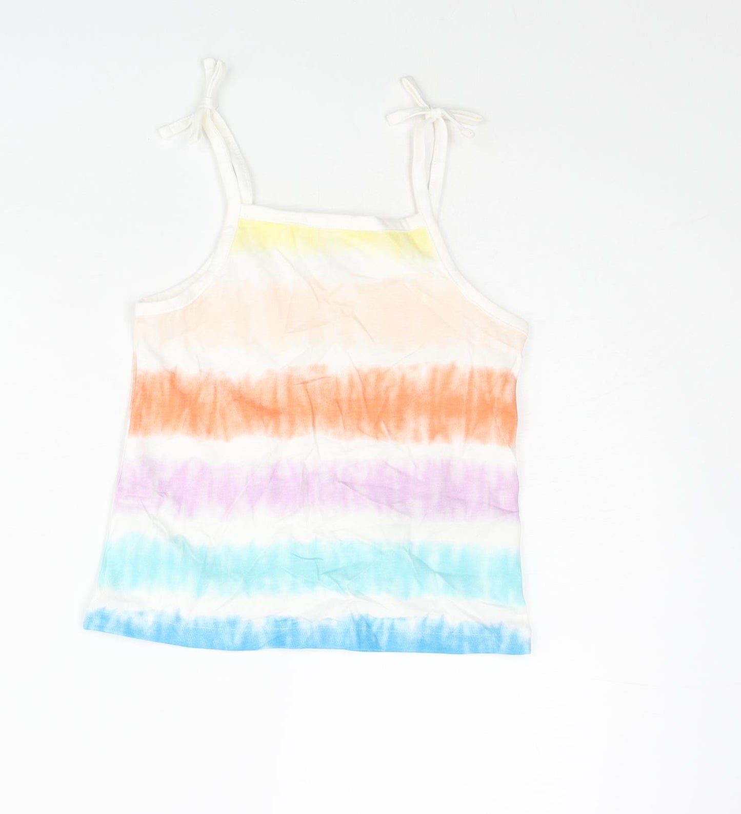 Marks and Spencer Girls Multicoloured Geometric Cotton Basic T-Shirt Size 4-5 Years Square Neck Pullover - Tie Dye