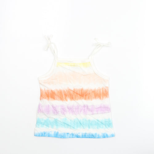 Marks and Spencer Girls Multicoloured Geometric Cotton Basic T-Shirt Size 4-5 Years Square Neck Pullover - Tie Dye