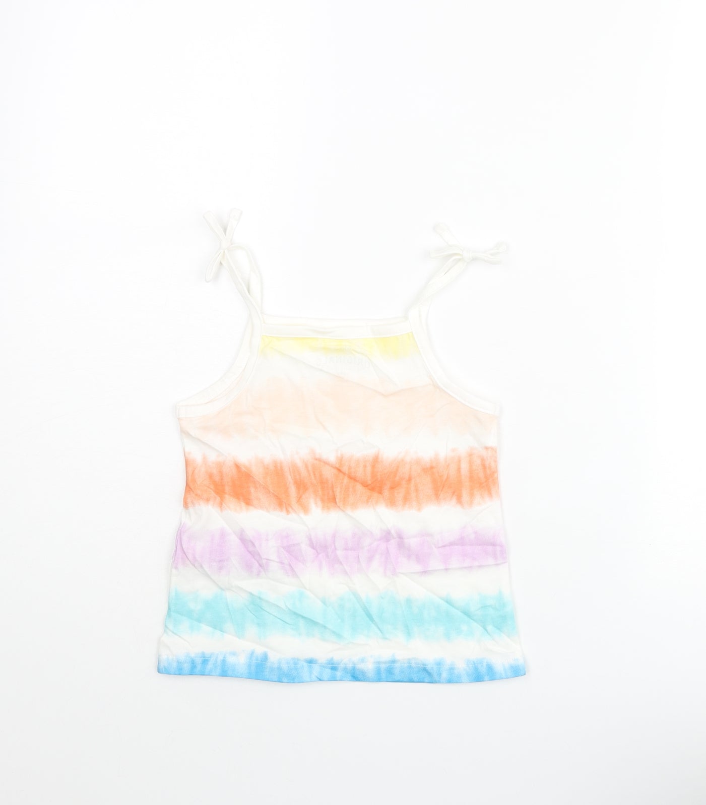 Marks and Spencer Girls Multicoloured Geometric Cotton Basic T-Shirt Size 4-5 Years Square Neck Pullover - Tie Dye