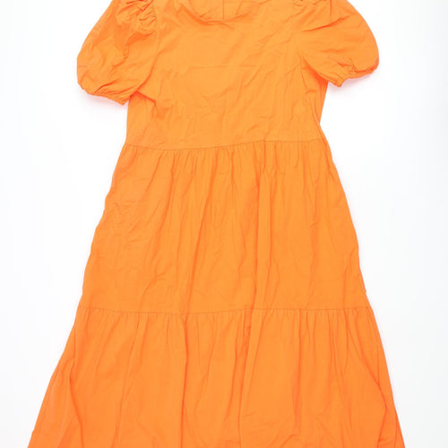 Marks and Spencer Womens Orange Cotton A-Line Size 12 Round Neck Button