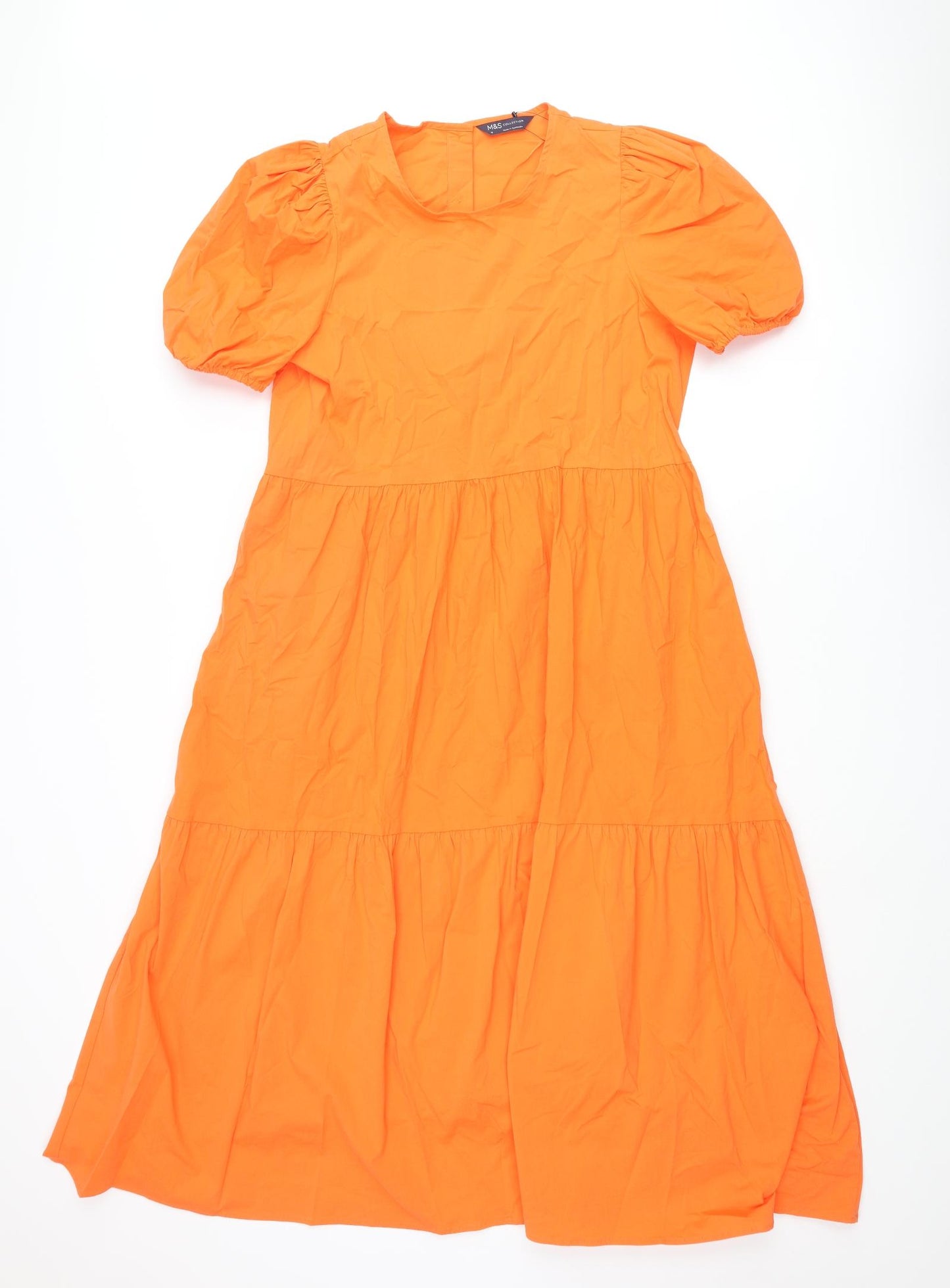 Marks and Spencer Womens Orange Cotton A-Line Size 12 Round Neck Button