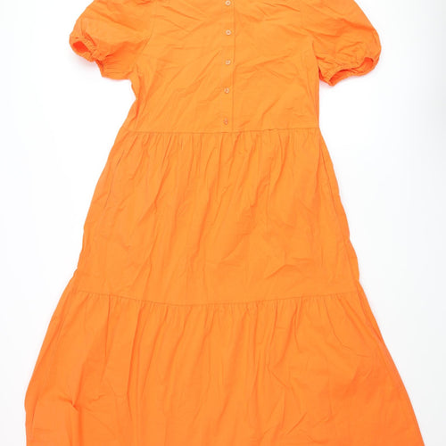 Marks and Spencer Womens Orange Cotton A-Line Size 12 Round Neck Button