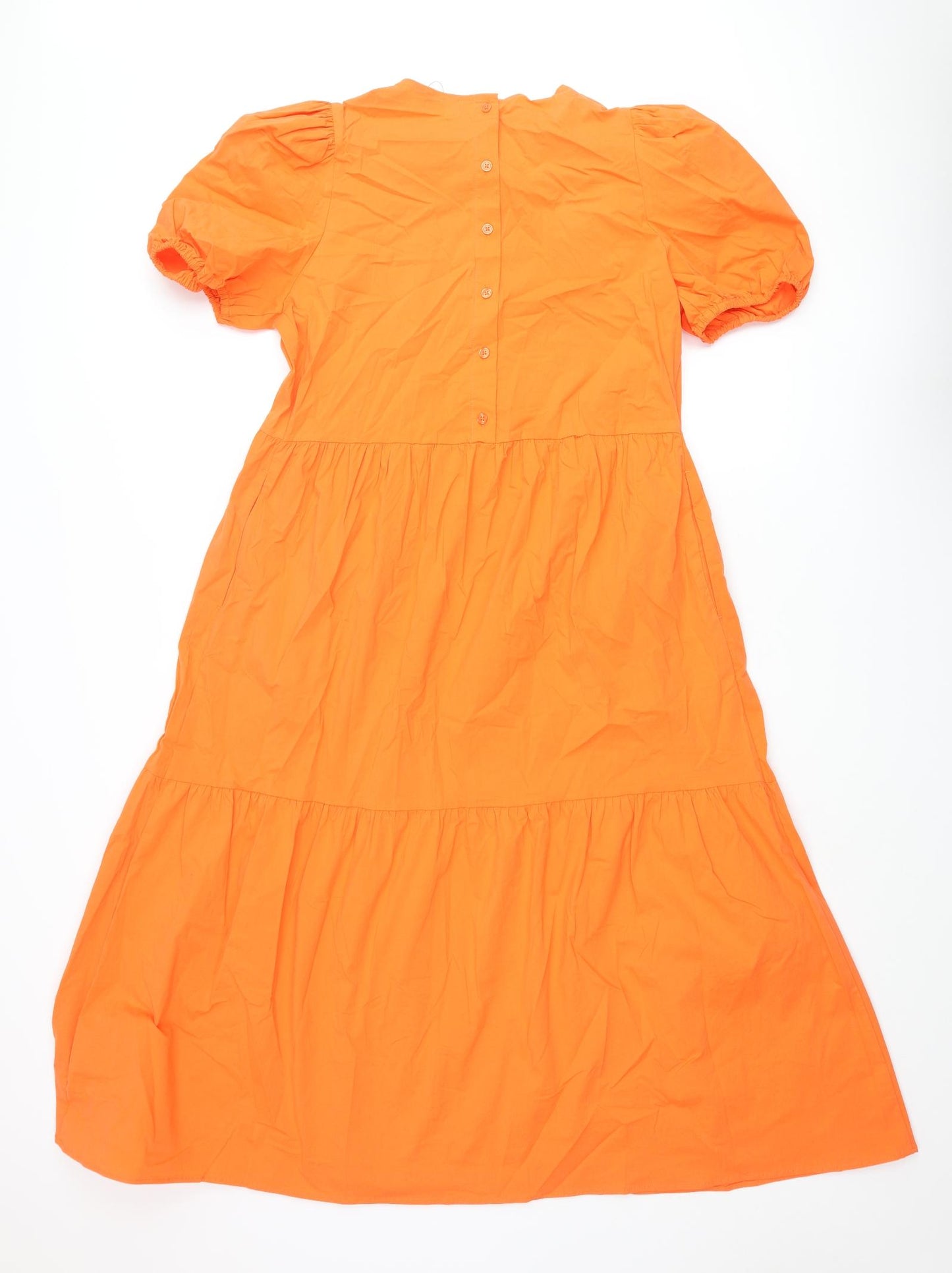 Marks and Spencer Womens Orange Cotton A-Line Size 12 Round Neck Button