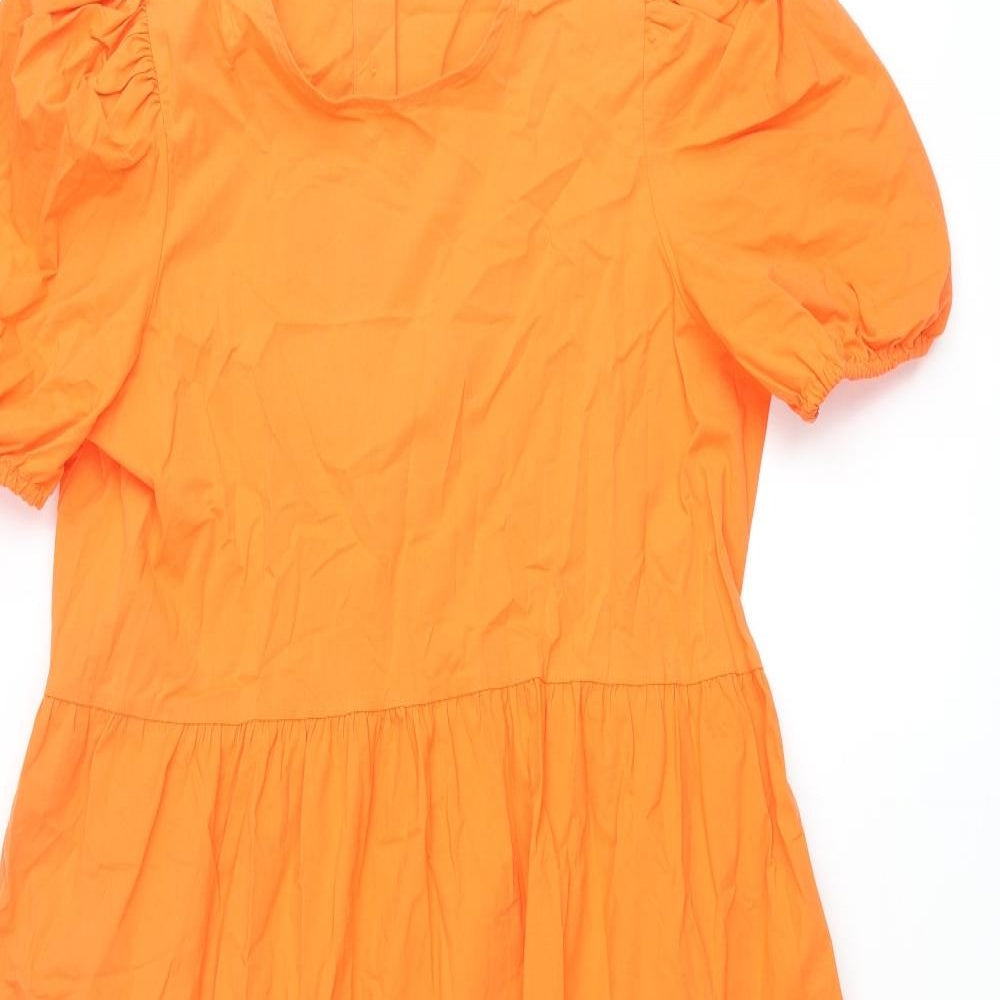 Marks and Spencer Womens Orange Cotton A-Line Size 12 Round Neck Button