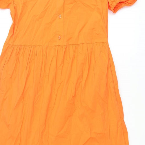 Marks and Spencer Womens Orange Cotton A-Line Size 12 Round Neck Button