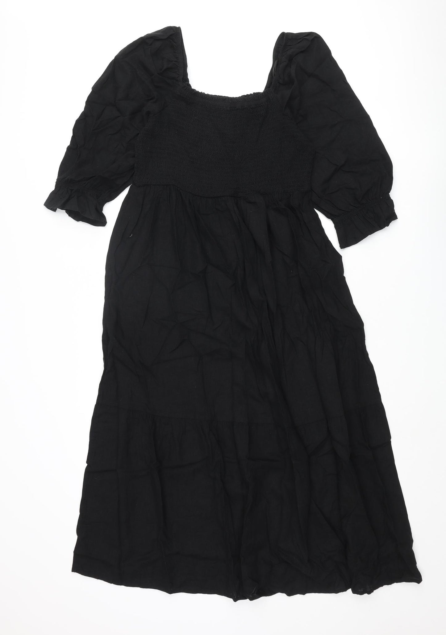 Marks and Spencer Womens Black Linen A-Line Size 12 Square Neck Pullover