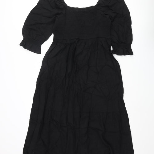 Marks and Spencer Womens Black Linen A-Line Size 12 Square Neck Pullover