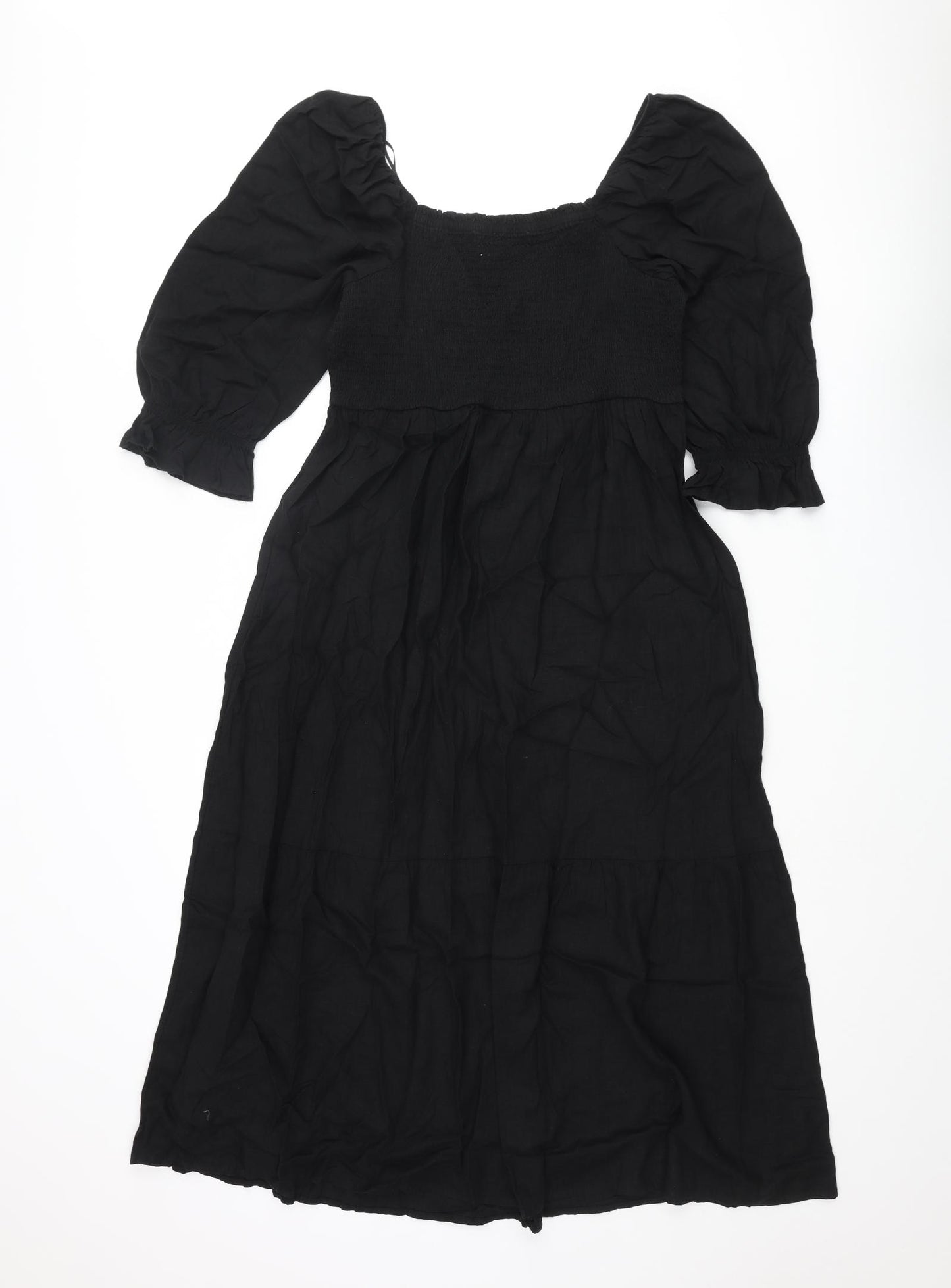 Marks and Spencer Womens Black Linen A-Line Size 12 Square Neck Pullover