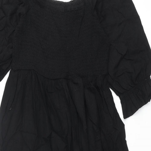 Marks and Spencer Womens Black Linen A-Line Size 12 Square Neck Pullover