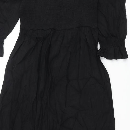 Marks and Spencer Womens Black Linen A-Line Size 12 Square Neck Pullover