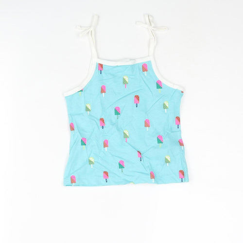 Marks and Spencer Girls Blue Geometric Cotton Basic Tank Size 2-3 Years Square Neck Pullover - Ice Lolly Print