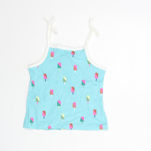 Marks and Spencer Girls Blue Geometric Cotton Basic Tank Size 2-3 Years Square Neck Pullover - Ice Lolly Print