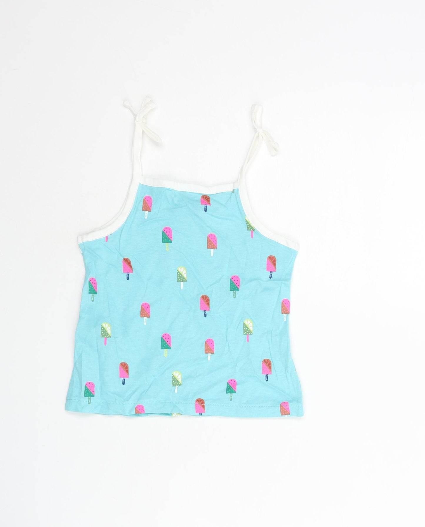 Marks and Spencer Girls Blue Geometric Cotton Basic Tank Size 2-3 Years Square Neck Pullover - Ice Lolly Print