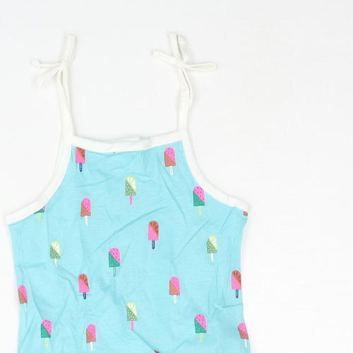 Marks and Spencer Girls Blue Geometric Cotton Basic Tank Size 2-3 Years Square Neck Pullover - Ice Lolly Print