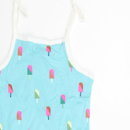 Marks and Spencer Girls Blue Geometric Cotton Basic Tank Size 2-3 Years Square Neck Pullover - Ice Lolly Print