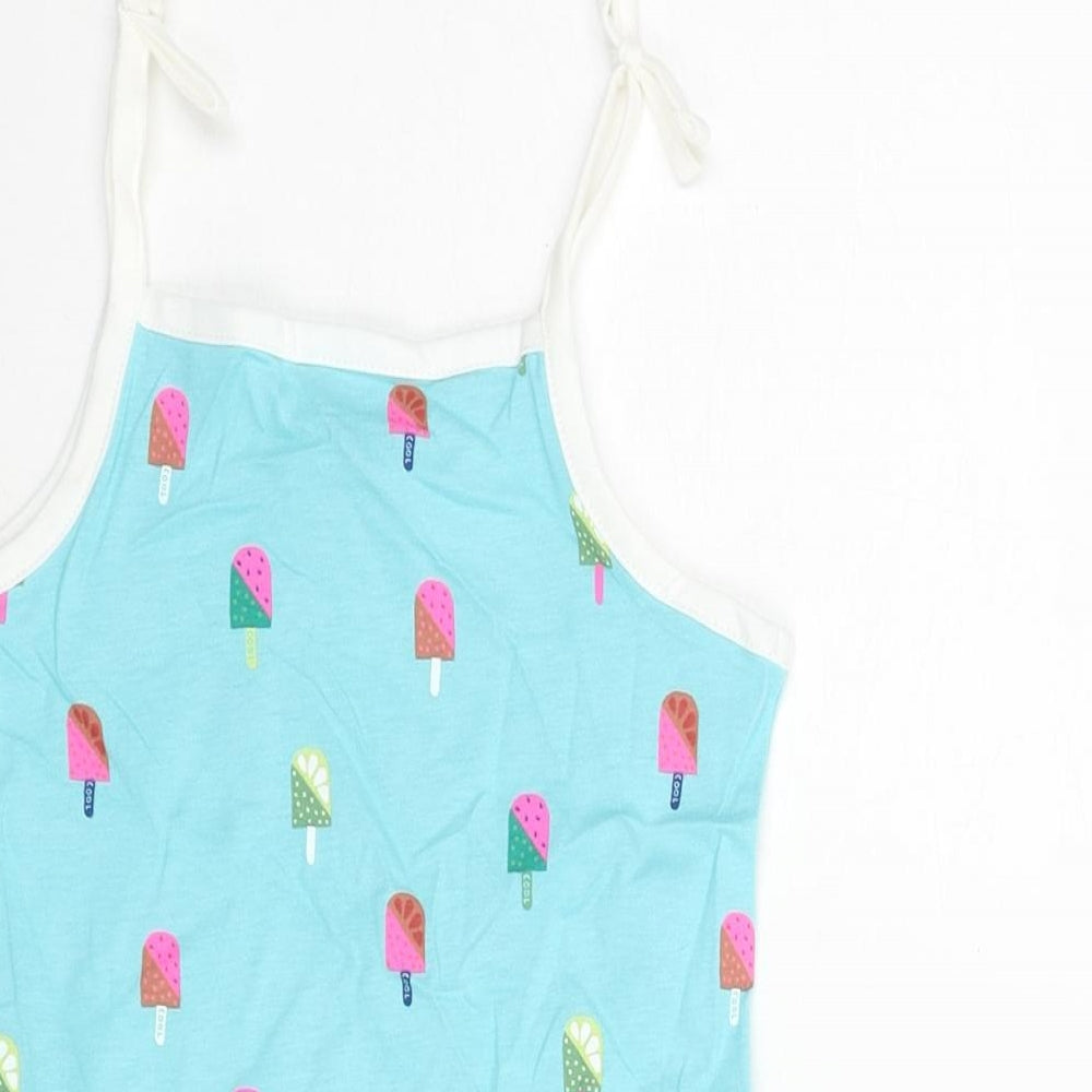 Marks and Spencer Girls Blue Geometric Cotton Basic Tank Size 2-3 Years Square Neck Pullover - Ice Lolly Print