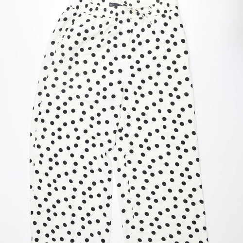 Marks and Spencer Womens Ivory Polka Dot Polyester Cropped Trousers Size 16 L26 in Regular Drawstring