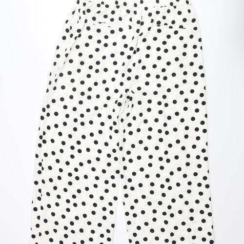 Marks and Spencer Womens Ivory Polka Dot Polyester Cropped Trousers Size 16 L26 in Regular Drawstring