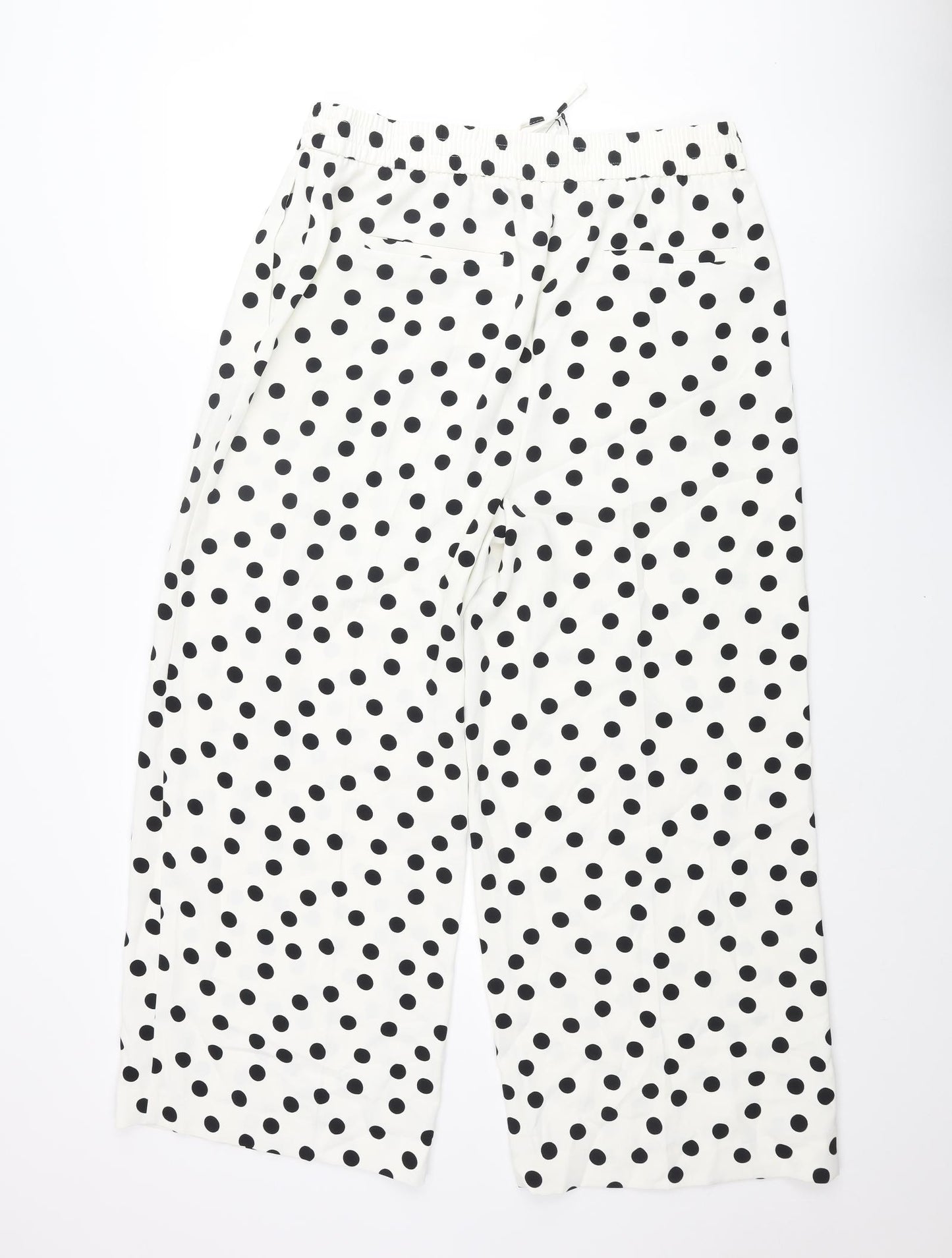 Marks and Spencer Womens Ivory Polka Dot Polyester Cropped Trousers Size 16 L26 in Regular Drawstring