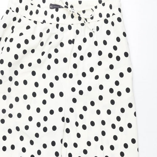 Marks and Spencer Womens Ivory Polka Dot Polyester Cropped Trousers Size 16 L26 in Regular Drawstring
