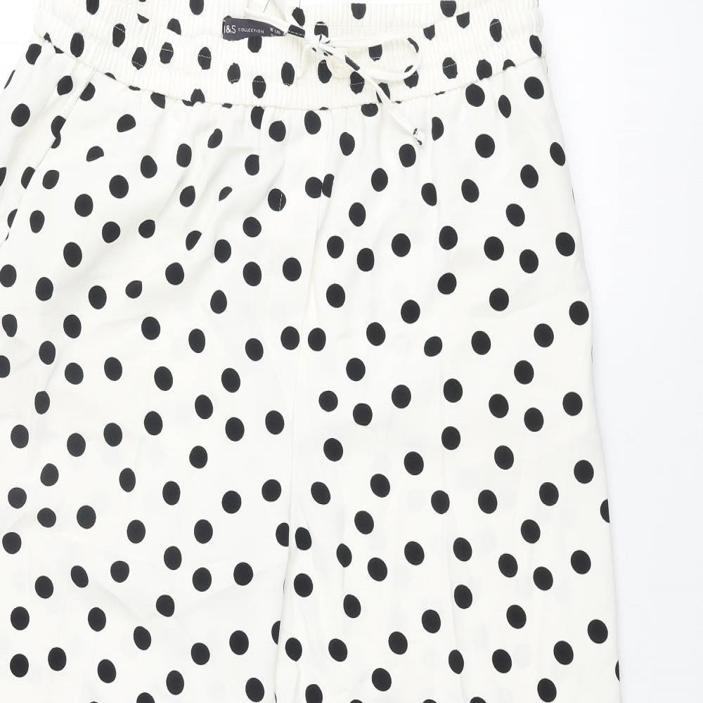 Marks and Spencer Womens Ivory Polka Dot Polyester Cropped Trousers Size 16 L26 in Regular Drawstring