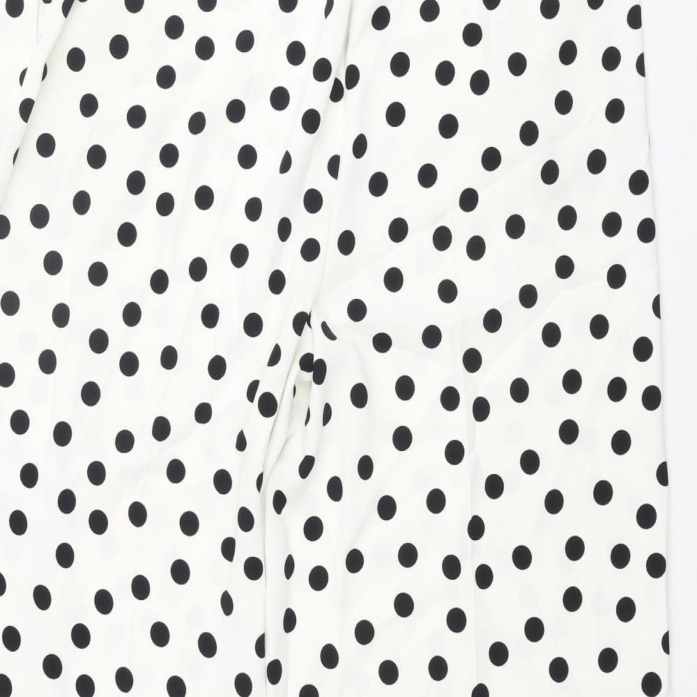 Marks and Spencer Womens Ivory Polka Dot Polyester Cropped Trousers Size 16 L26 in Regular Drawstring