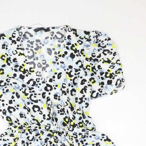Marks and Spencer Womens Multicoloured Animal Print Polyester Basic Blouse Size 6 V-Neck - Leopard Print Belted Peplum