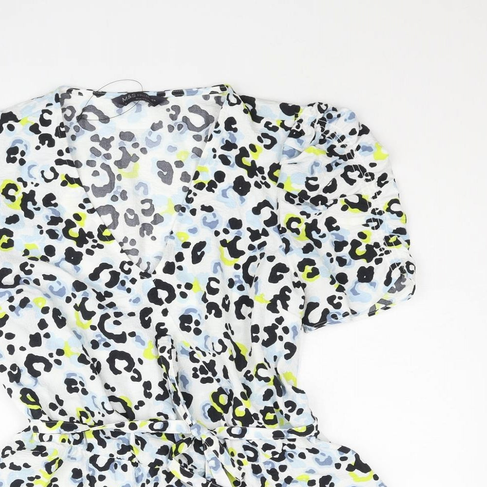 Marks and Spencer Womens Multicoloured Animal Print Polyester Basic Blouse Size 6 V-Neck - Leopard Print Belted Peplum