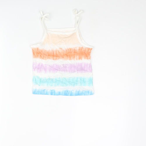 Marks and Spencer Girls Multicoloured Geometric Cotton Basic Tank Size 2-3 Years Square Neck Pullover - Tie Dye
