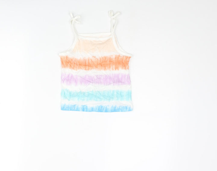 Marks and Spencer Girls Multicoloured Geometric Cotton Basic Tank Size 2-3 Years Square Neck Pullover - Tie Dye