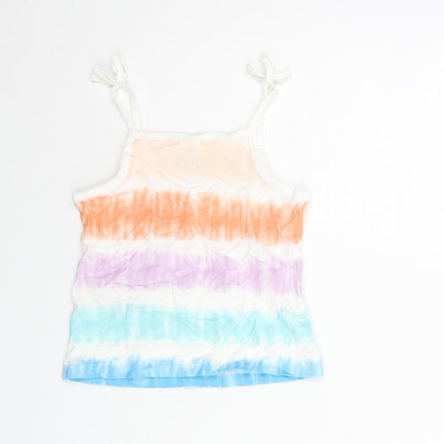 Marks and Spencer Girls Multicoloured Geometric Cotton Basic Tank Size 2-3 Years Square Neck Pullover - Tie Dye