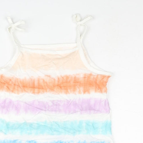 Marks and Spencer Girls Multicoloured Geometric Cotton Basic Tank Size 2-3 Years Square Neck Pullover - Tie Dye