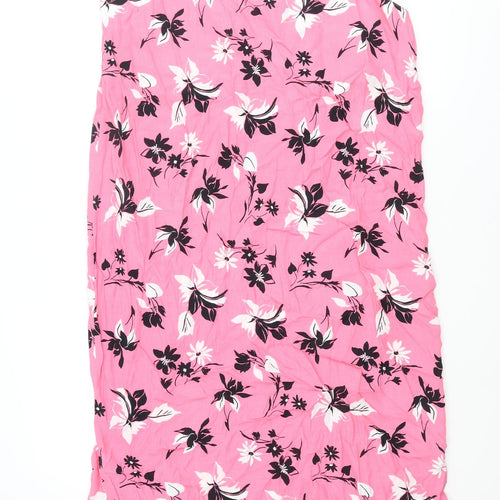 Marks and Spencer Womens Pink Floral Viscose Shift Size 14 Scoop Neck Pullover - Side Slits