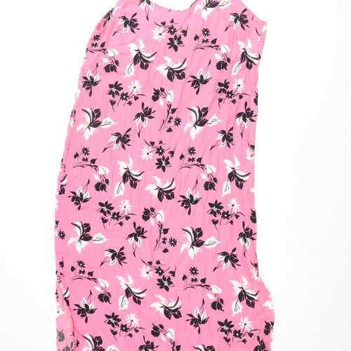 Marks and Spencer Womens Pink Floral Viscose Shift Size 14 Scoop Neck Pullover - Side Slits