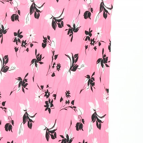Marks and Spencer Womens Pink Floral Viscose Shift Size 14 Scoop Neck Pullover - Side Slits