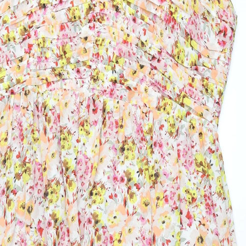Marks and Spencer Womens Multicoloured Floral Polyester Maxi Size 22 Halter Zip - Pleated Bodice