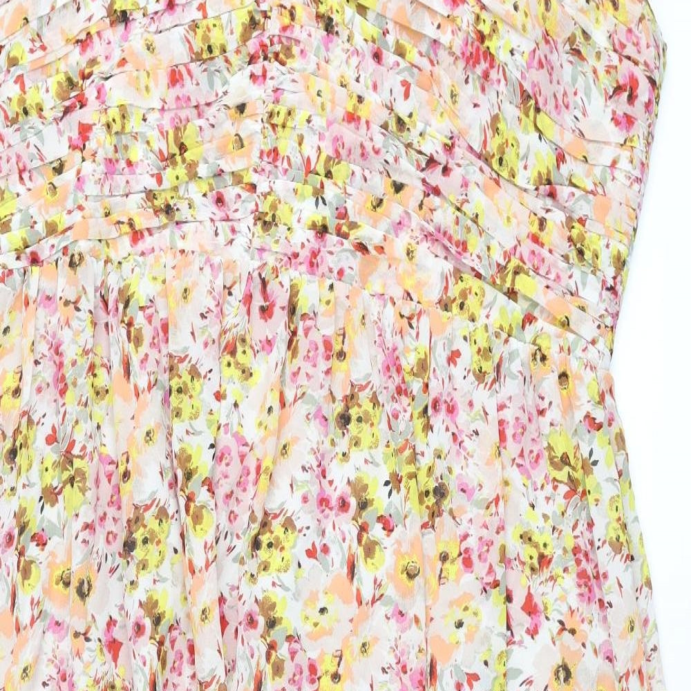 Marks and Spencer Womens Multicoloured Floral Polyester Maxi Size 22 Halter Zip - Pleated Bodice