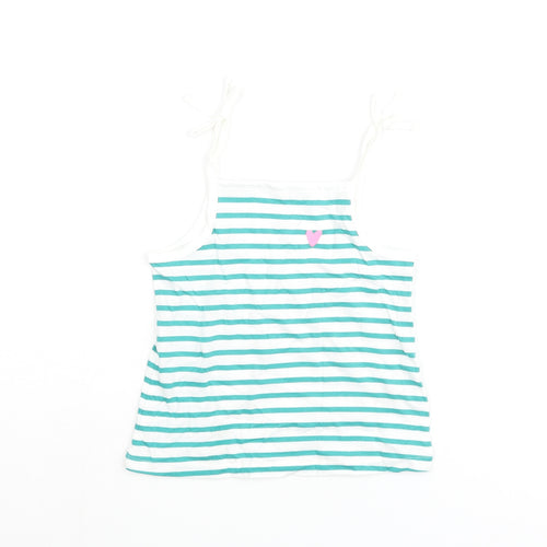 Marks and Spencer Girls Blue Striped Cotton Basic Tank Size 2-3 Years Square Neck Pullover - Embroidered Heart