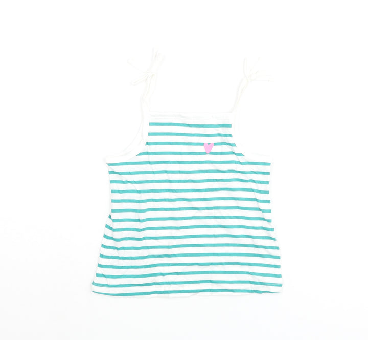 Marks and Spencer Girls Blue Striped Cotton Basic Tank Size 2-3 Years Square Neck Pullover - Embroidered Heart
