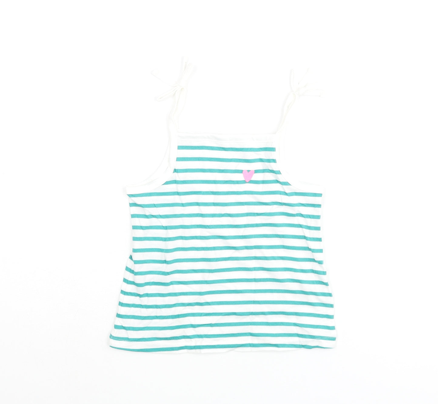 Marks and Spencer Girls Blue Striped Cotton Basic Tank Size 2-3 Years Square Neck Pullover - Embroidered Heart