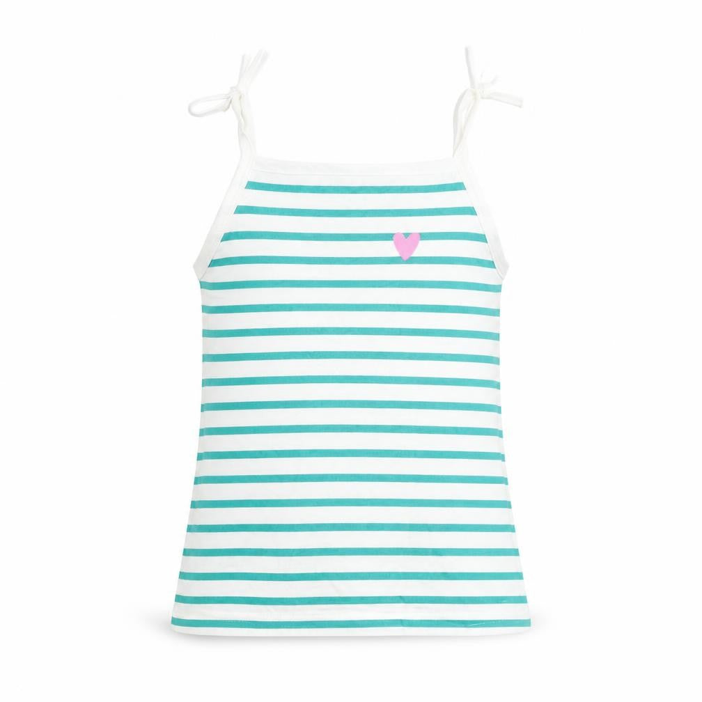 Marks and Spencer Girls Blue Striped Cotton Basic Tank Size 2-3 Years Square Neck Pullover - Embroidered Heart