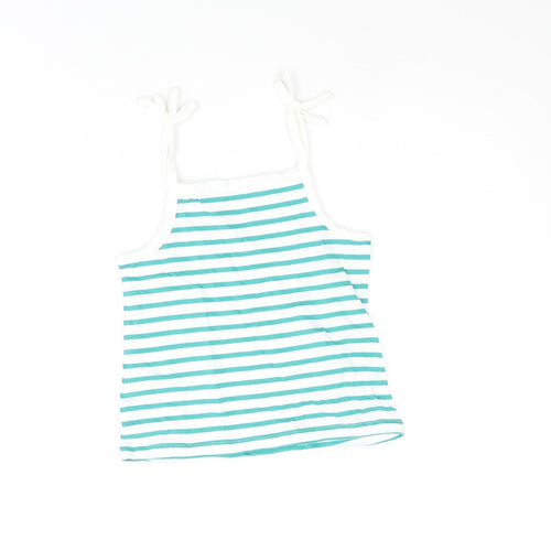 Marks and Spencer Girls Blue Striped Cotton Basic Tank Size 2-3 Years Square Neck Pullover - Embroidered Heart