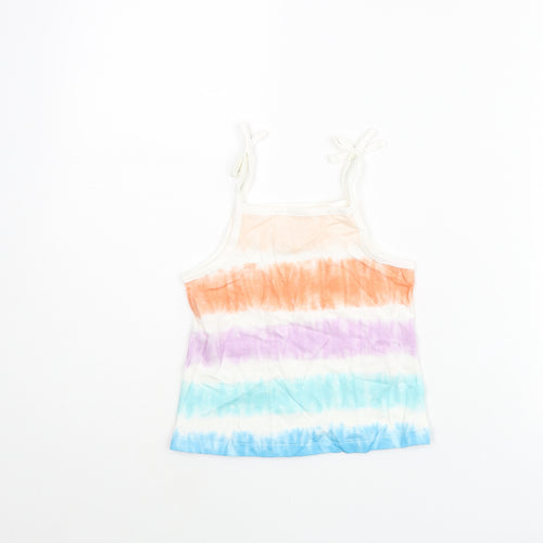 Marks and Spencer Girls Multicoloured Geometric Cotton Basic Tank Size 2-3 Years Square Neck Pullover - Tie Dye