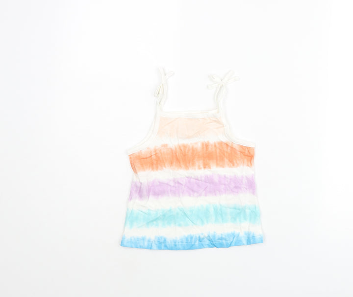 Marks and Spencer Girls Multicoloured Geometric Cotton Basic Tank Size 2-3 Years Square Neck Pullover - Tie Dye